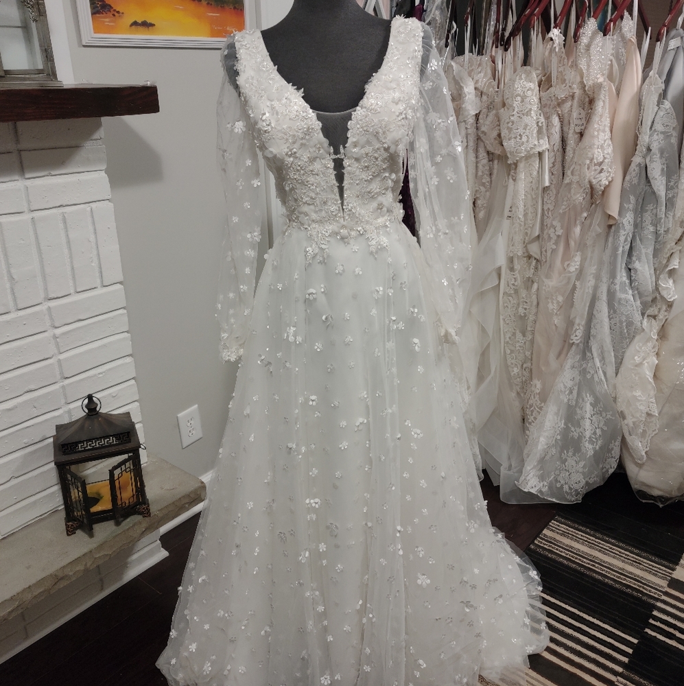 Kenneth Winston Style 1855 Ivory 18 BoHo Flower Lace Wedding Dress